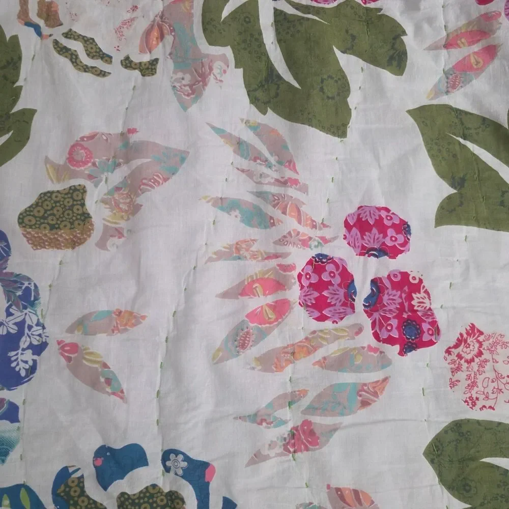 Anthropologie Inspired Floral Multicolored Boho Quilt Twin Blanket Reversible